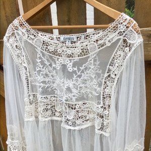 Boho Lace Flounce Top M Festival Hippie Beach Vaca